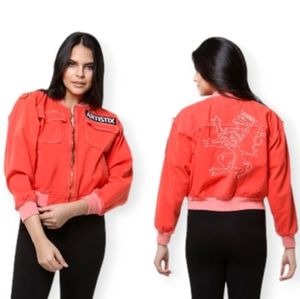 Artistix Contrast Stitch Bomber Jacket in Orange sz S